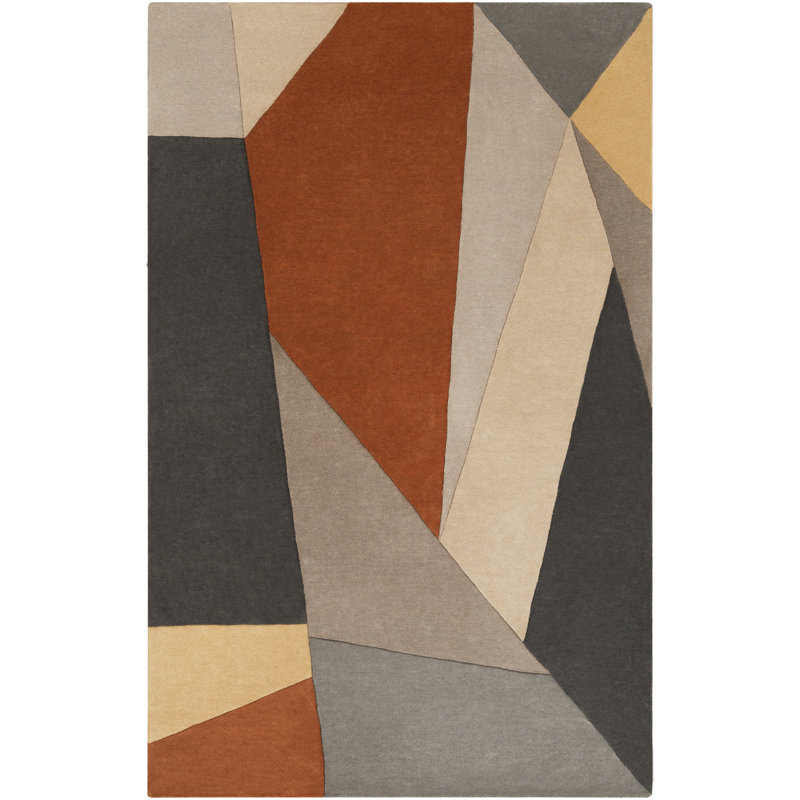 Corrigan Studio® Jahiem Abstract Handmade Tufted Wool Burnt Orange Area